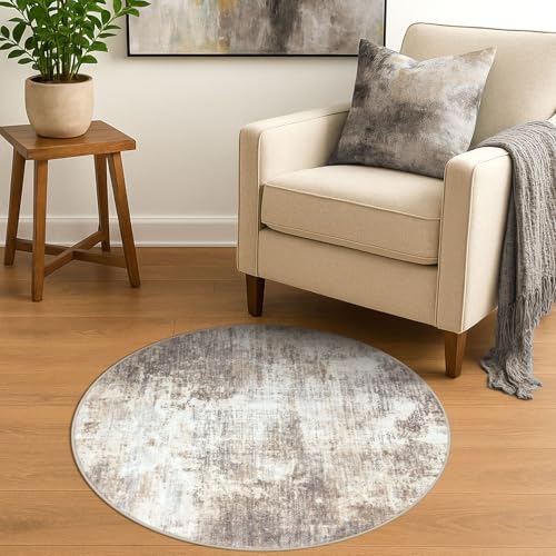 Round Area Rug 3 Ft Circle Entryway Rugs Round Washable Door Mat Indoor Entrance (Gold/Yellow/Brown/Beige/White / 3' x 3' (Rectangular))
