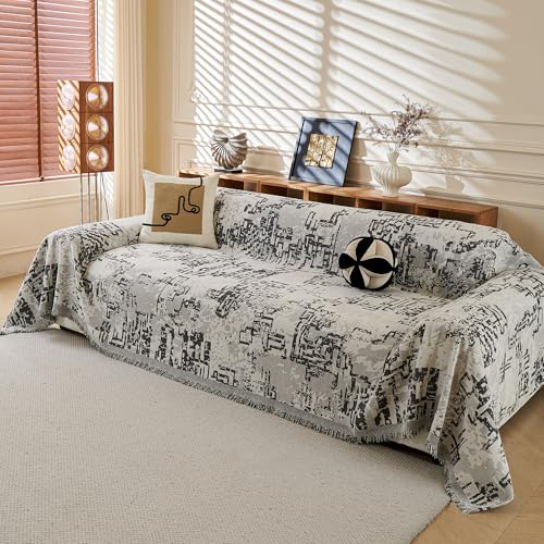Boho Couch Cover Sofa Covers (71" x 118" / 9# Dark Grey Maze)