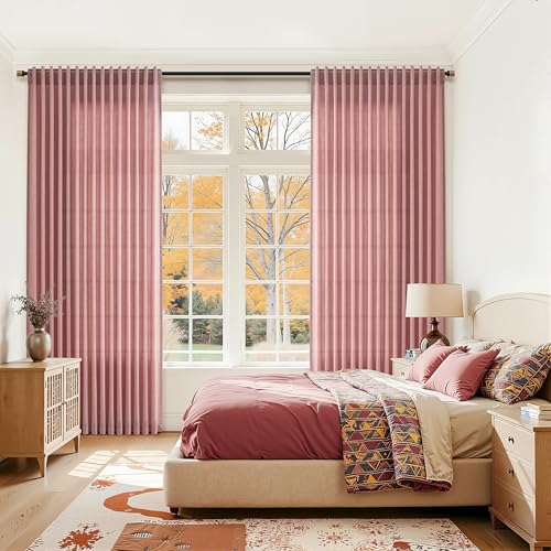 Canyon Rose Linen 144 Inch Curtains for Living Room Light Filtering Semi Sheer Curtain Back Tab Modern Farmhouse Decor Elegant Girl Drapes Floor to Ceiling High Window for Bedroom 52x144 (52"W x 144"L (Pack of 2) / Canyon Rose)