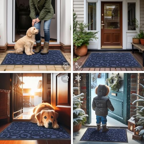 Front Door Mat Outside Entrance (Navy Blue / 35" X 23")