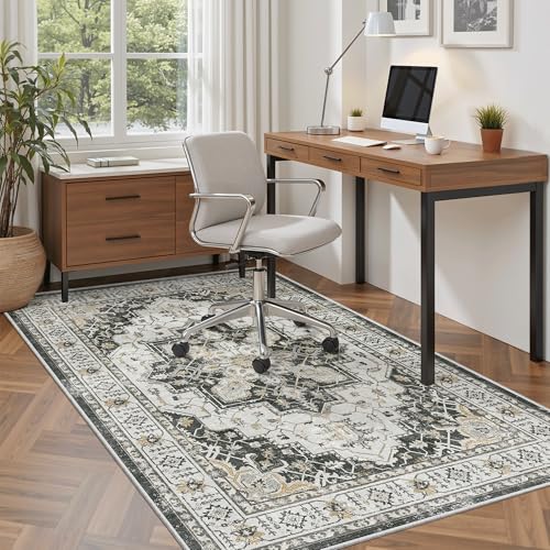 Area Rug 4x6 Washable Rugs Vintage for Living Room (Black / 4' x 6' (Rectangular))