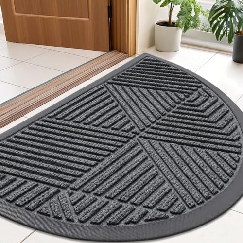 Half Circle Front Door Mat Outside Entrance (Grey / 35" X 23")