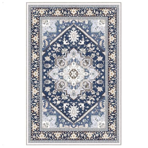Soft Area Rugs 4x6 (4' x 6' (Rectangular) / Blue & Gold)