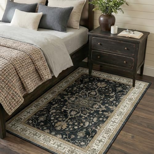 Washable Area Rug (Black/Vintage/Beige / 3' x 5' (Rectangular))