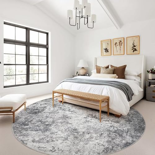 10ft Round Area Rug Living Room Rugs (Grey / 10' (Round))