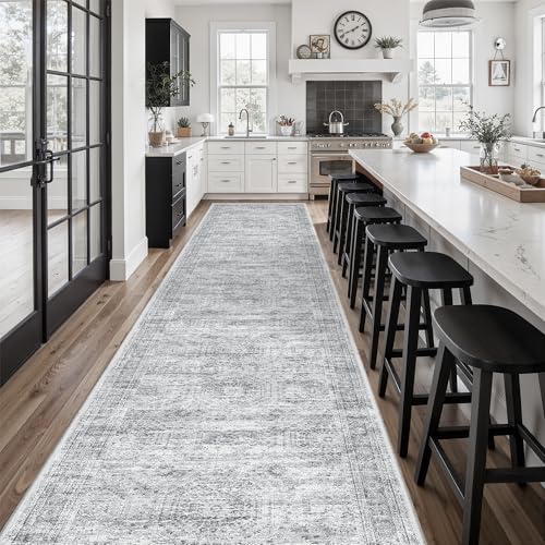 Washable Hallway Runner Rug 3x14 Kitchen Entry Rugs Non (Grey / 3' x 14' (Runner))
