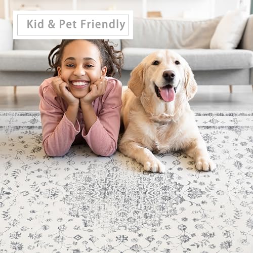 8x10 Washable Area Rugs for Living Room (8' x 10' (Rectangular) / Gray-white)