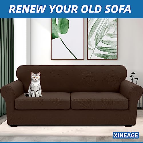 3 Piece Stretch Sofa Cover (71"-91"(2 Cushions) / Coffee)