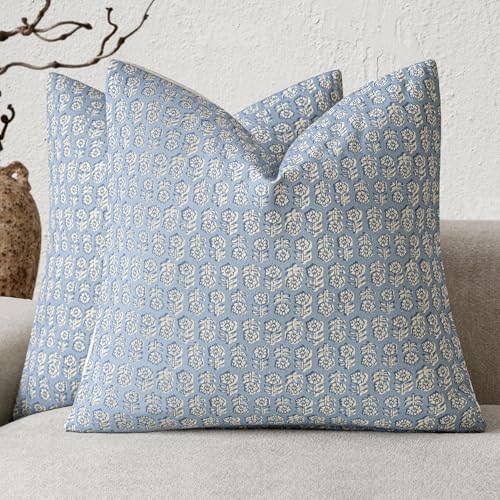 Decorative Floral Print Throw Pillow Covers 20×20 Powder Blue (20" x 20" (Pack of 2) / Powder Blue)