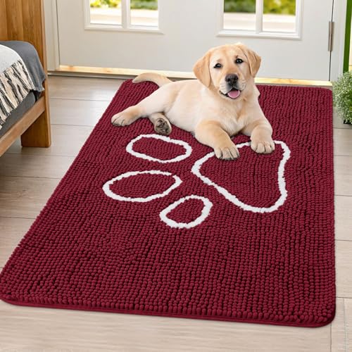 Dog Door Mat for Muddy Paws (40"X32" / Burgundy and White)