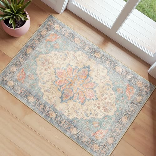 Washable Area Rug (Blue/Orange/Red / 2' x 3' (Rectangular))