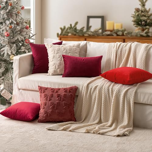 Velvet ChristmasThrow Pillow Covers 18x18 Inch Pack of 2 Wine Red (18" x 18" (Pack of 2) / Wine Red)