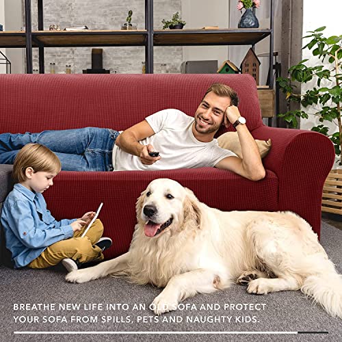 Stretch Oversized Couch Cover Universal Sofa Covers for Living Room Dogs Pet Furniture Protector Spandex Extra Large Sofa Slipcovers with Anti Slip Foam Sticks (Wine Red / X-Large (92"-115"))