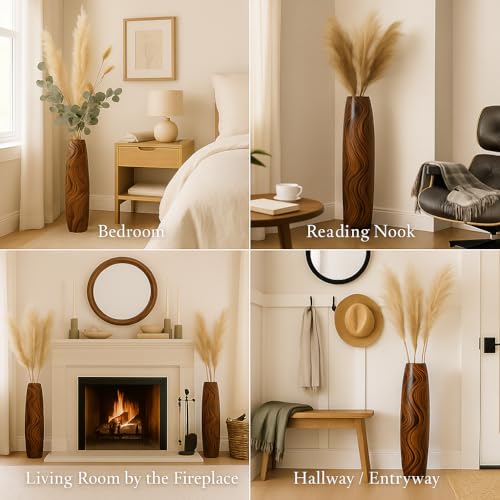Large Floor Vase 34 inches Mango Wood for Pampas Grass (34 inches / Brown, Light Brown)