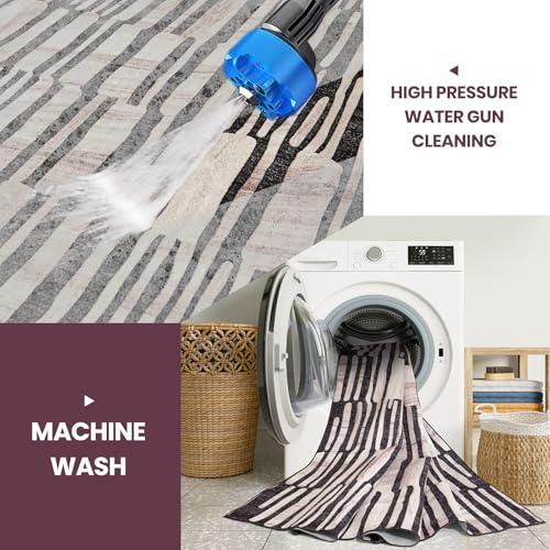8x10 Moroccan Retro Washable Area Rugs for Living Room (8' x 10' (Rectangular) / Black-milky White-light Brown)