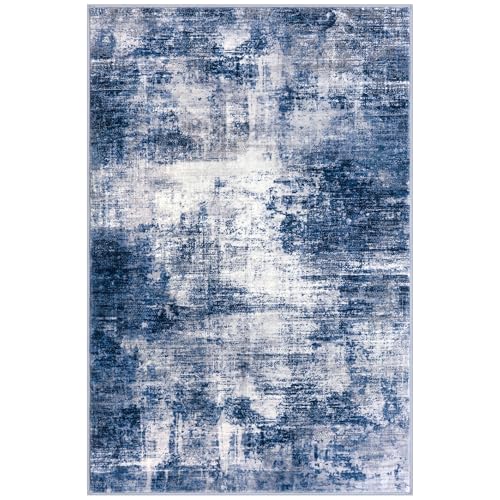 Small Abstract Area Rug 2x3 Ft Entryway Rugs Washable Door Mat Indoor Entrance (Navy/Grey/White / 2' x 3' (Rectangular))