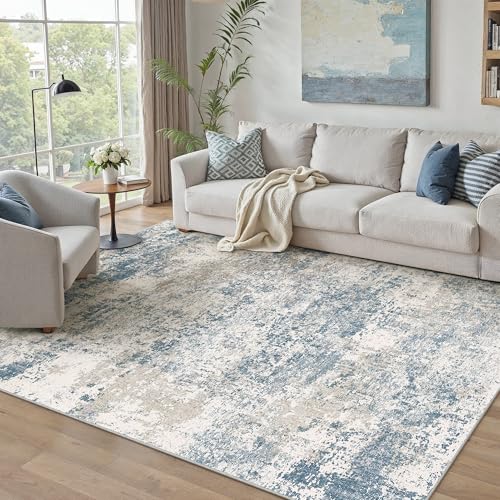 Blue Area Rug 5x7 Modern Abstract (Abstract Blue / 5' x 7' (Rectangular))