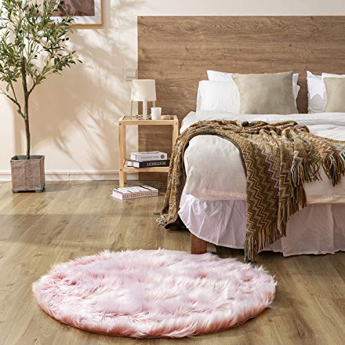 Ashler Faux Fur Rug (3' (Round) / R-frosted Bottom Pink)