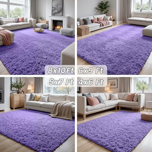 8x10 Fluffy Shag Area Rugs for Living Room Bedroom (Purple / 8' x 10' (Rectangular))
