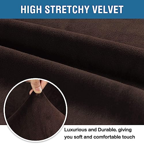 Stretch Velvet Armchair Cover Couch Covers 1 Cushion Chair Slipcover for Living Room Furniture Cover Crafted from Thick Comfy Rich Velour (Chocolate / Armchair)