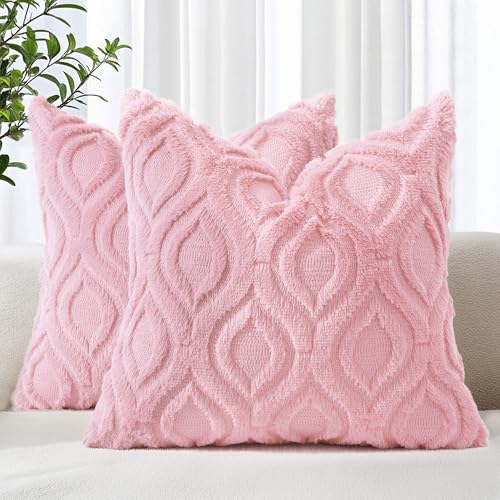 Faux Fur Plush Light Pink Throw Pillow Covers 20x20 Set of 2 (20" x 20" (Pack of 2) / Light Pink)