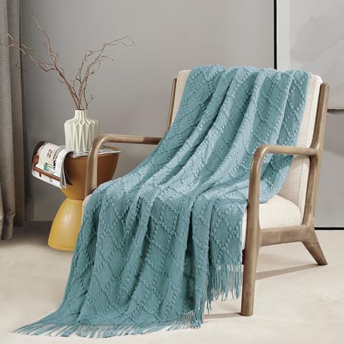 Blue Throw Blanket 50 x70 Inch Jacquard Throw Knitted Blanket (Jacquard-blue / 50"x70")