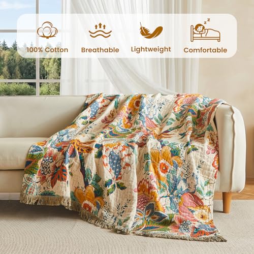 Boho Throw Blanket 50"x60" 100% Cotton Vine Blanket for Couch Bed (Vine / 50"x60")