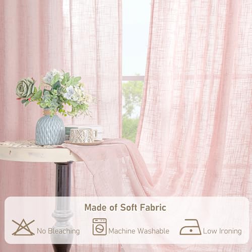 Pink Linen Curtains 45 Inch Length 2 Panels for Girl Bedroom (Pink / 34"W x 45"L (Pack of 2))
