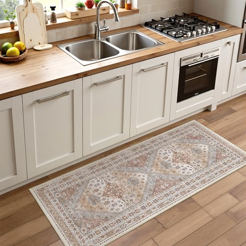 Runner Rug 2x6 Vintage Non Slip Washable Rugs for Hallways (Orange / 2' x 6' (Runner))