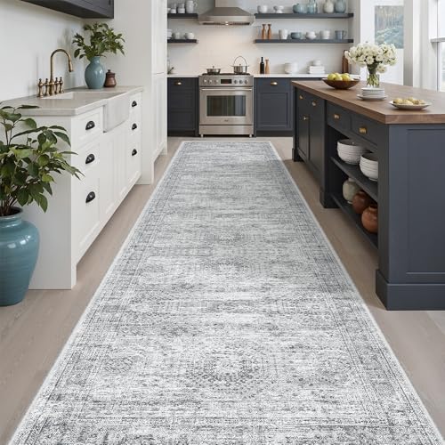Washable Hallway Runner Rug 3x12 Kitchen Entry Rugs Non (Grey / 3' x 12' (Runner))