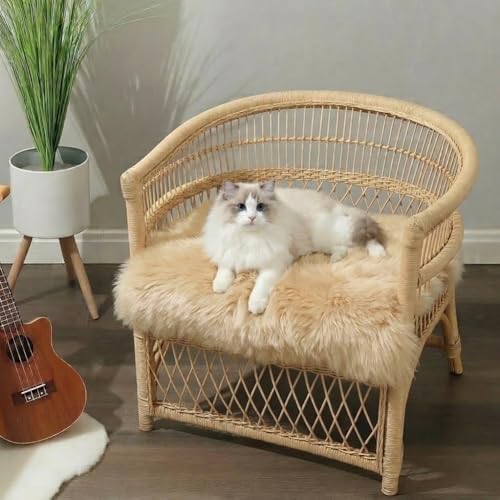 Square Fur Sheepskin Chair Cover Seat Cushion Pad Super Soft Area Rugs for Living Bedroom Sofa 18" x 18" (Light Brown / 18" x 18" (Pack of 1))