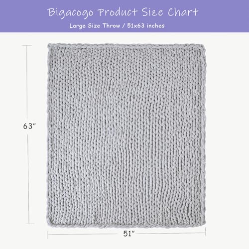 Chunky Knit Throw Blanket for Couch (Light Grey W/ a Little Bit Purple / 51"x63" (Large Size Throw）)