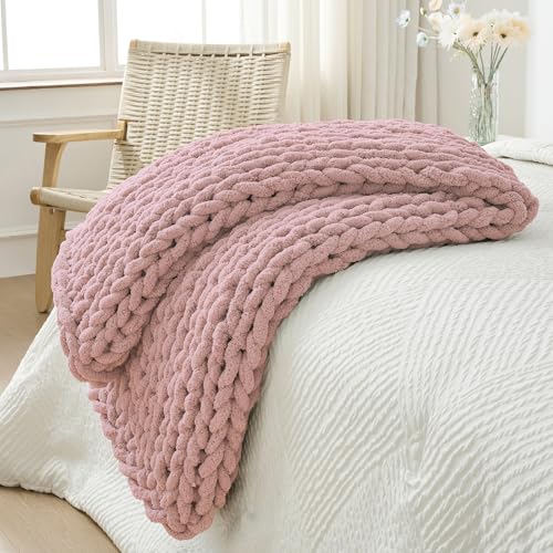 Chunky Knit Throw Blanket for Couch (Dusty Pink / 40"x60" (Medium Size Throw）)
