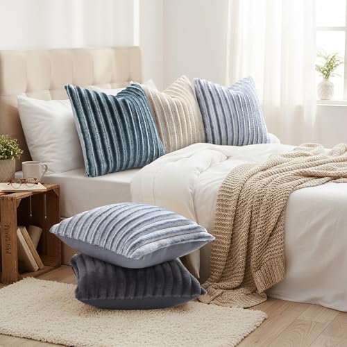 Fall Faux Fur Throw Pillow Covers 20x20 Set of 2 Grey White (Grey White / 20" x 20" (Pack of 2))
