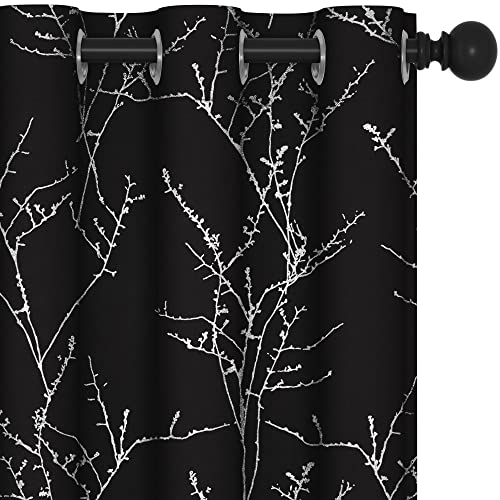 Living Room Curtains 45 Inches Long (Black/Tree Branch / 42"W x 45"L (Pack of 2))