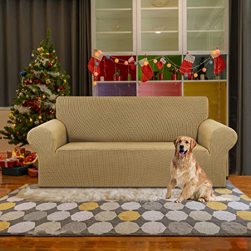 Stretch Loveseat Couch Cover (Tan / Medium)
