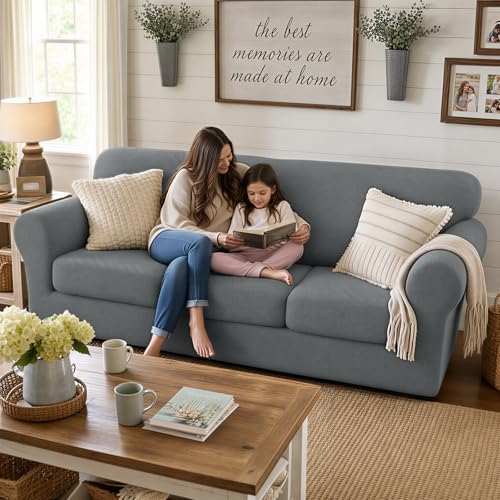 4 Piece Stretch X (91"-110"(3 Cushions) / Light Gray（big Sale))