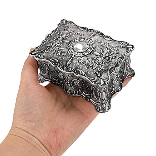 Vintage Trinket Jewelry Box for Ring Earrings Necklace Organizer (Small / Metallic Grey)