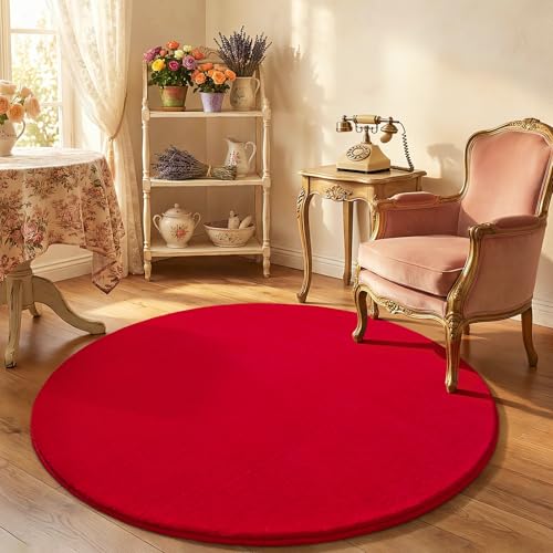 Red Round Area Rug 5ft Washable Circle Rugs for Bedroom Living Room (5' (Round) / Red)