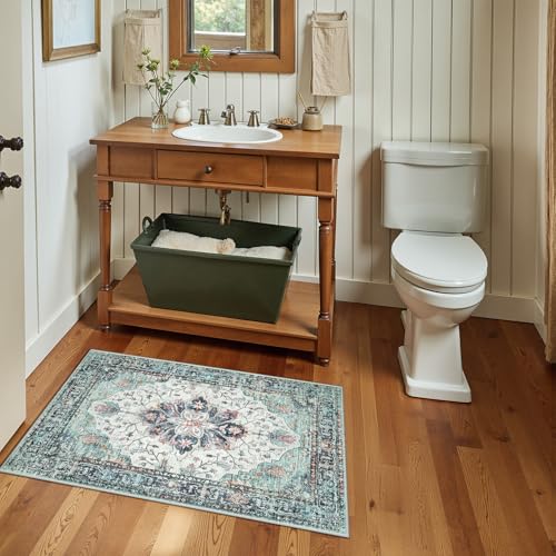 Washable Area Rug (Teal Green/White/Navy / 2' x 3' (Rectangular))
