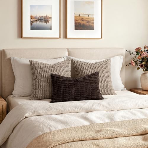 Lumbar Corduroy Decorative Throw Pillow Covers 12x20 Dark Brown (Dark Brown / 20" x 12" (Pack of 2))