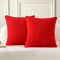 Pack of 2 Faux Fur Teddy Boucle Pillow Covers 20x20 Inch (Red / 20" x 20" (Pack of 2))