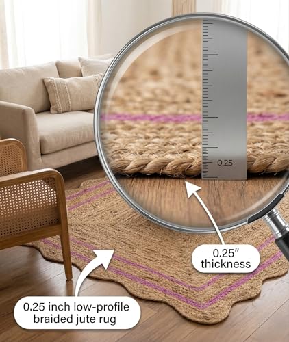 Jute Area Rug Handmade Classic Design Soft Textured Durable Easy Clean Low Pile for Living Room Entryway Bedroom Farmhouse Decor (Pink / 2' x 8' (Runner))