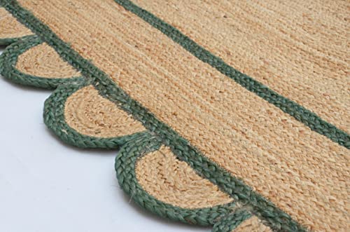 Scallop Pattern Jute Bohemian Area Rug (10'x13' (Rectangular) / Green)