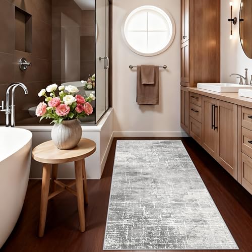 Washable Abstract 2x6 Kitchen Rug (2' x 6' (Rectangular) / Light/Grey)
