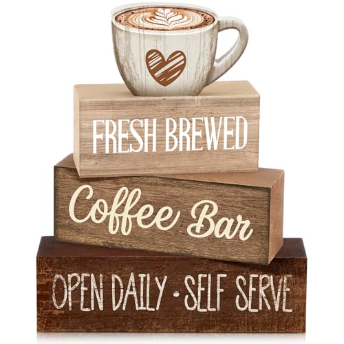 4 Pcs Farmhouse Coffee Bar Signs Decor Wooden Cafe Cup Signs (Coffee Bar Coffee Bar)