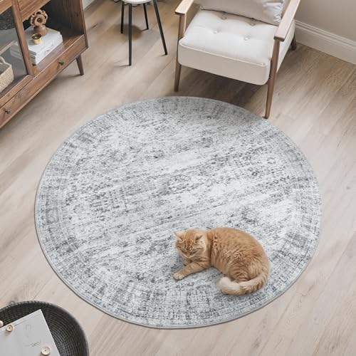 5x5 Grey Round Rug 6ft Circle Living Room Area Rugs Non (Grey / 5' (Round))