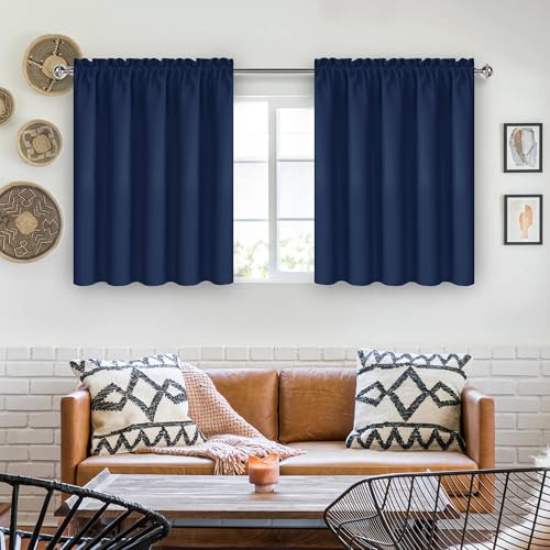 Short Blackout Curtains 60 x 36 Inch for Kitchen RV Bunk Navy Blue (Navy Blue / 60"W x 36"L (Pack of 2))