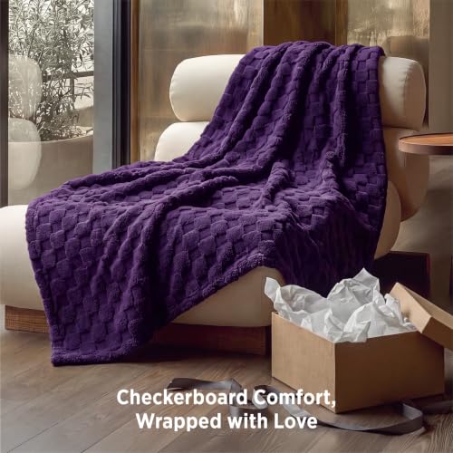 Checkered Soft Cozy Twin Blanket for Bed (Purple / Twin (60" X 80"))
