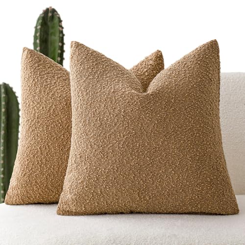Decorative Textured Boucle Throw Pillow Cover 16x16 Rust Tobacco (16" x 16" (Pack of 2) / Tobacco)